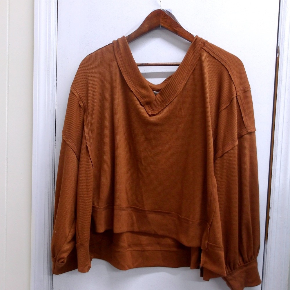 Ces Femme‎ Oversized Waffle Knit Cropped Pullover Rust Brown Size M / #26141